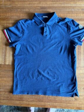 Moncler Navy Polo Shirt with Tricolor Sleeve Detail